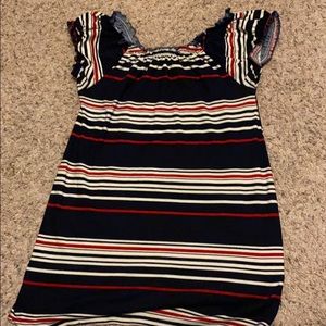 Red white and blue stripped shirt